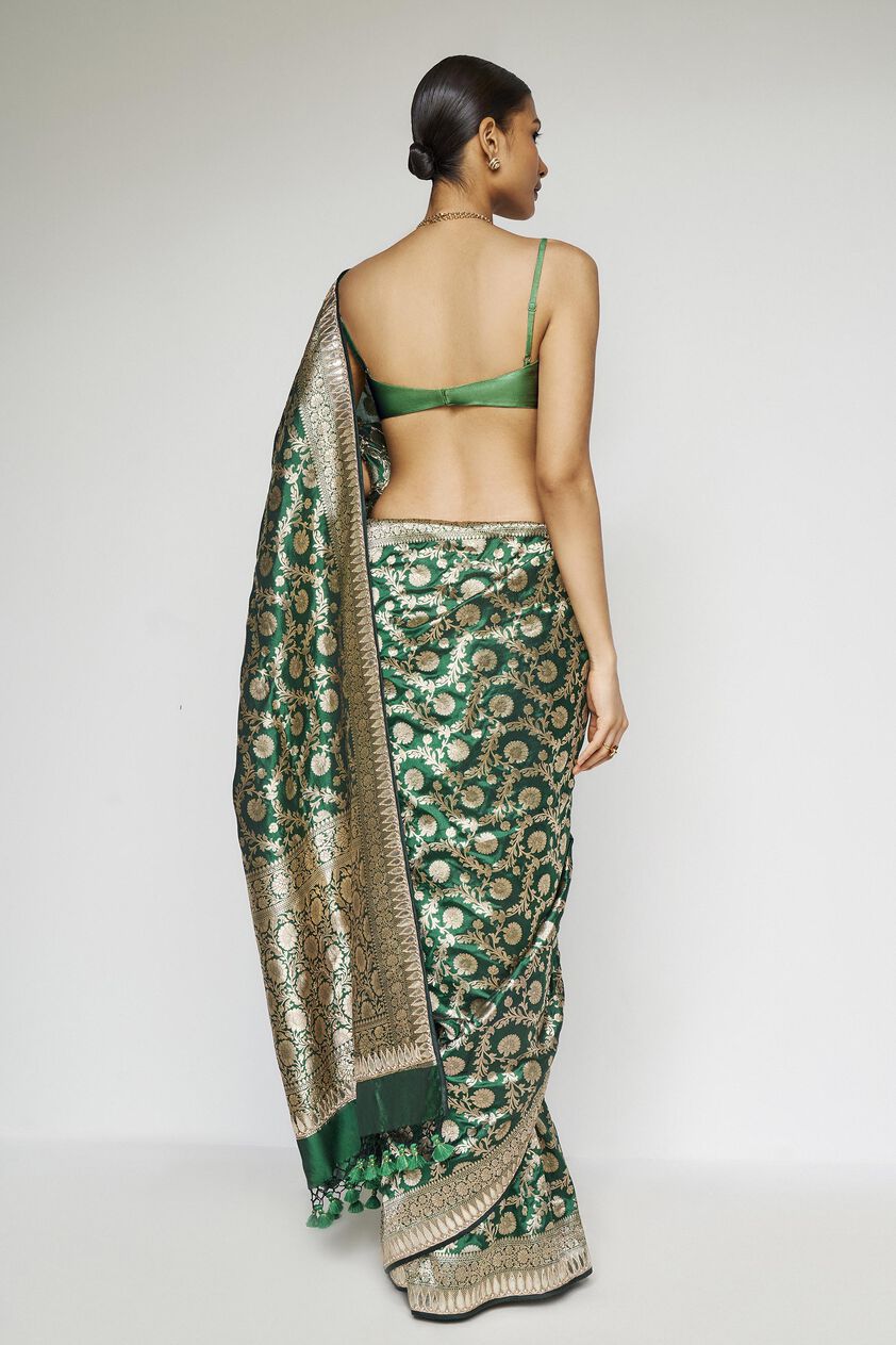 Madhusmita Benarasi Silk Embroidered Saree - Emerald Green, Emerald Green, image 4